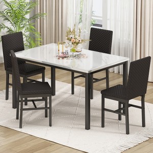 Hooseng 5 Pieces Kitchen Table And Chairs Set, Dining Table Set for 4, Rectangular Dining Table Set with Four Upholstered Chairs And Faux Marble Top - 1 of 4