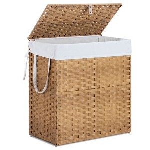 Mr Ironstone Laundry Basket with Lid, 110 L Hand-Woven Pp Rattan Laundry Basket with Compartments & Handles, Foldable, Removable Liner,Yellow - 1 of 4