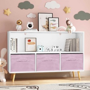KTMBDW Kids Bookcase with Collapsible Fabric Drawers, Children's Book Display, Toy Storage Cabinet Organizer for Living room, Children's Room - 1 of 4