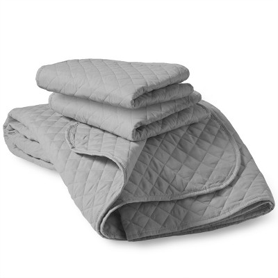 Light Grey Diamond Stitched Microfiber Full Quilt Set