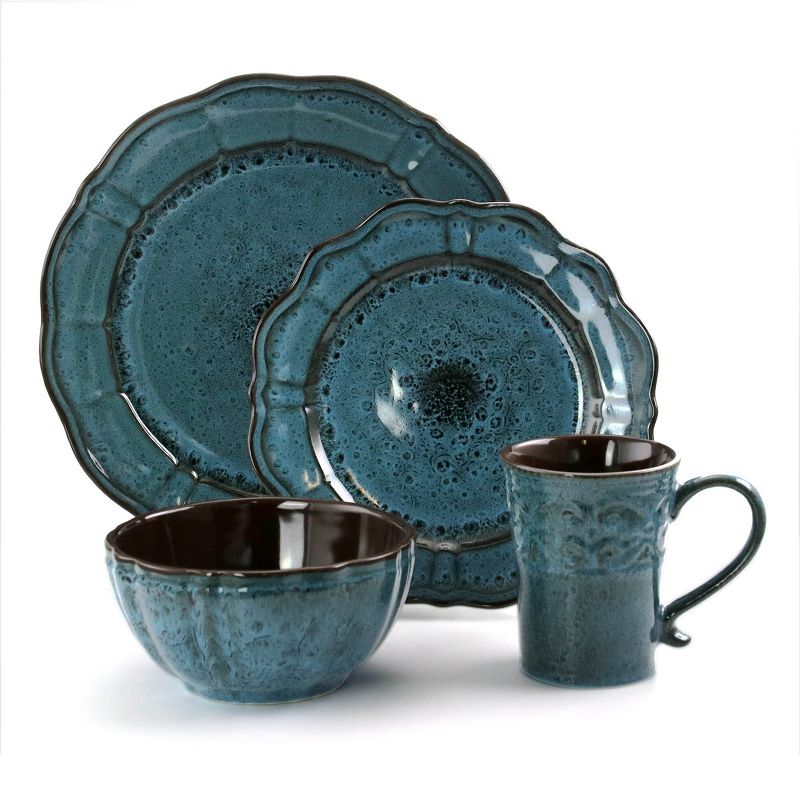 16pc Stoneware Scallop Pond Dinnerware Set Blue - Elama, 2 of 9