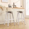 Beautyolove 26 in. White Backless Wood Counter Height Swivel Bar Stool with Padded Fabric Seat (Set of 2) - 4 of 4