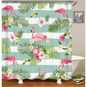 Flamingo And Green Stripe Shower Curtains for Bathroom Waterproof Fabric Bath Curtain Durable Soft Stylish Bathroom Decor 72x72 Inch - 1 of 1