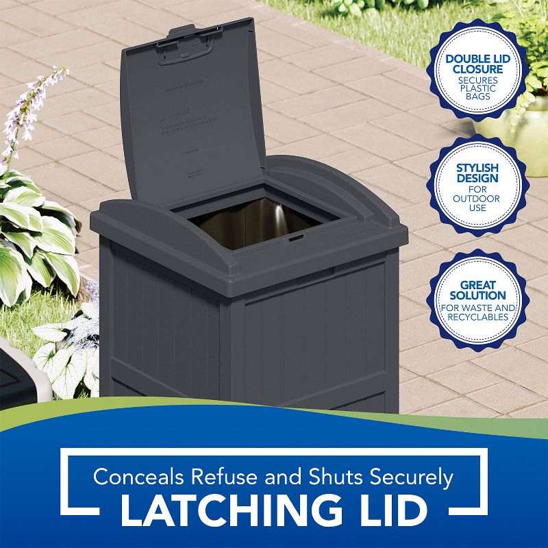 Suncast Trash Hideaway 33 Gallon Rectangular Garbage Trash Can Bin with Secure Latching Lid and Solid Bottom Panel for Outdoor Use, Cyberspace, 2 of 9