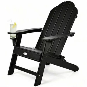 Gymax 1PC Outdoor Adirondack Chair with Cup Holder Slatted Fire