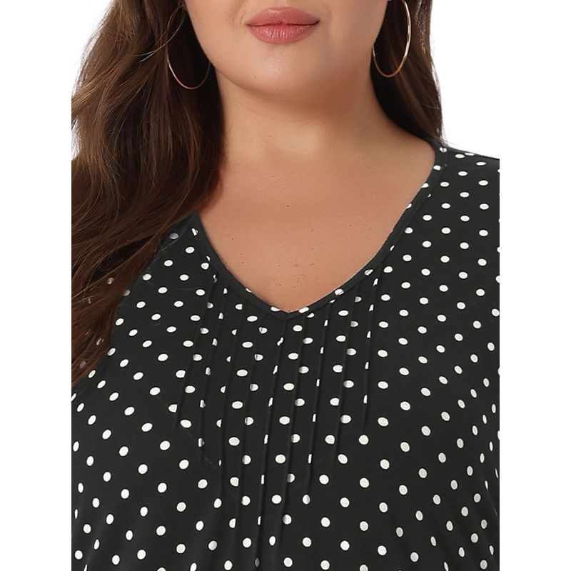 Agnes Orinda Women's Plus Size V Neck Asymmetric Short Sleeve Polka Dots Blouses, 5 of 6