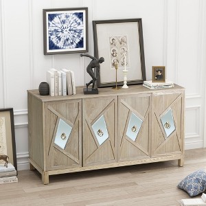 4-Door Cabinet With Mirrored Decorative Doors, Easy Assembly Storage Cabinet With Featuring 2-Tier Storage - 1 of 4