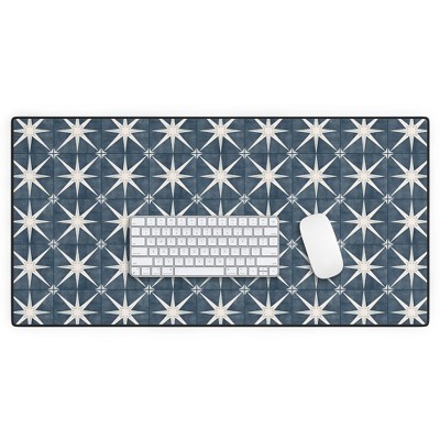 Little Arrow Design Co arlo star tile stone blue Desk Mat - Deny Designs