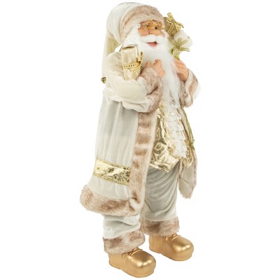 24" Winter White and Gold Santa Claus Metal Figurine