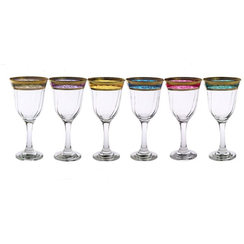 Classic Touch Set of 6 Assorted Colored Amber Tumblers with Gold Design, 2 of 4