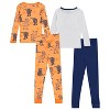 Jurassic Park Boys Pajamas Set - 4 Piece Long Sleeve Dinosaur Pajamas - Tyrannosaurus, Velociraptor Pajamas Set (Navy White Orange, 4) - 2 of 4