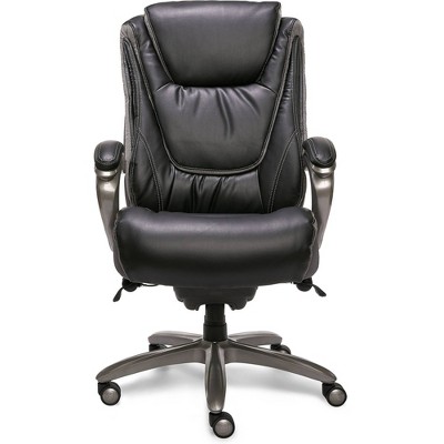 ErgoExecutive High-Back Black Leather & Wood Swivel Office Chair