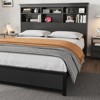 King Size Bed Frame with Bookcase Headboard, King Platform Bed with 2-tier Storage & Charging Station, No Box Spring Needed Easy Assemble，Black - 3 of 4