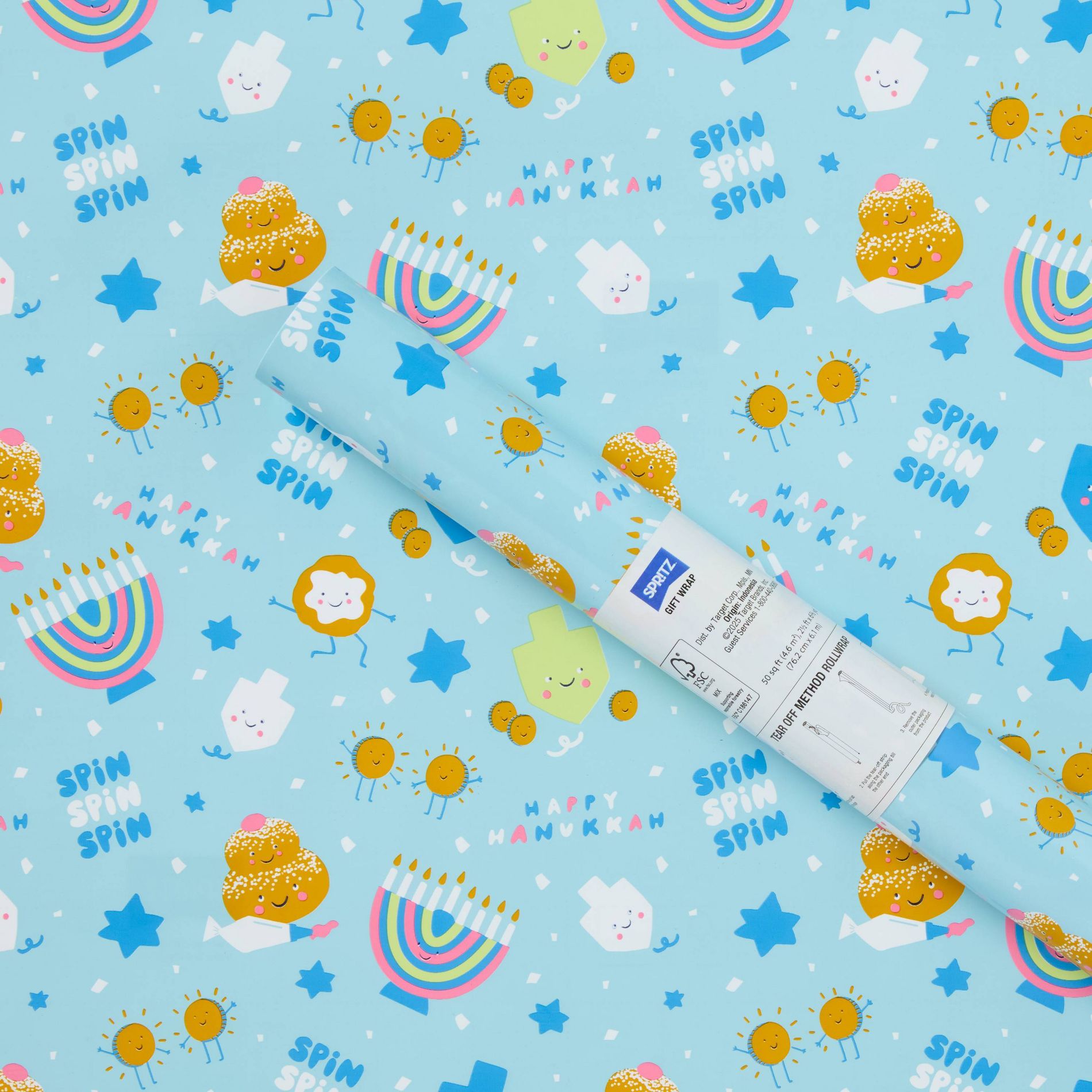 240"x30" Bulk Hanukkah Gift Wrapping Paper Light Blue - Spritz™