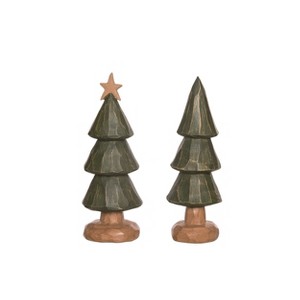 Transpac Resin Wood Cut Tree Figurine Set of 2 Christmas Home Decorations - 1 of 1