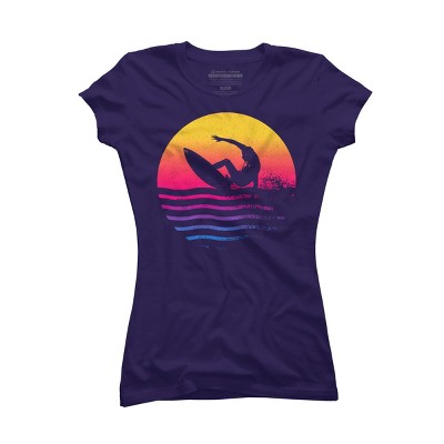 Junior's Design By Humans Surfer Waves By clingcling T-Shirt
