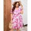 Plus Size Women's V Neck Short Sleeve Dress with Belt Flowy Casual Summer Day Dress - 2 of 4