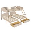 Full Over Twin & Twin Bunk Bed, Velvet Triple Bunk Bed with Drawers and Guardrails, Beige - 4 of 4