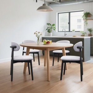 Upholstery Dining Chairs Set of 4, Armless Wooden Dining Room Chairs with Linen Fabric, Comfortable Kitchen Chairs - Cuddlewood - 1 of 4