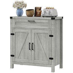 Yukimo 30" Gray Modern Farmhouse Sideboard Cabinet with 2 Barn Doors and Drawer, Storage Buffet for Dining Room & Living Room - 1 of 4