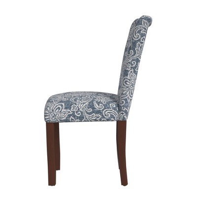 Set of 2 Denim Jacobean Print Linen Parsons Side Chairs
