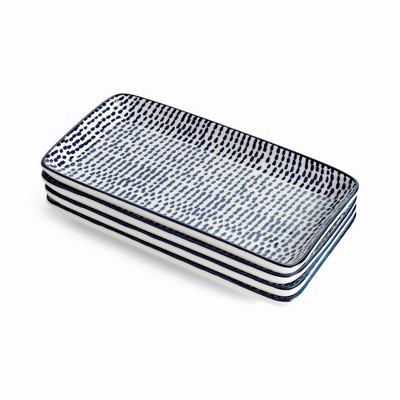 Plum & Post Stria Speckled 8" Trays, Set of 4 - Dark Blue/White, Ceramic
