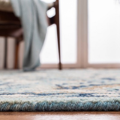 Blossom Blue and Ivory 6' Square Handmade Wool Area Rug