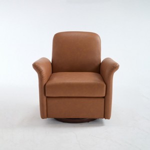 Gulches Modern Swivel Barrel Accent Chair - 360¡ã Swivel Wood Base Armchair with Vintage Faux Leather, High-Density Sponge,Spring Cushion, 300lbs - 1 of 4