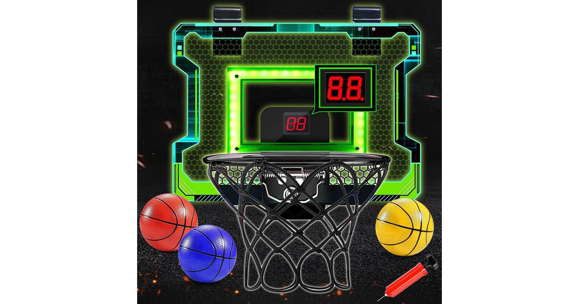 Vatos Mini Basketball Hoop for Kids, Teens, Adults - Indoor Hoop with Scoreboard and Sounds