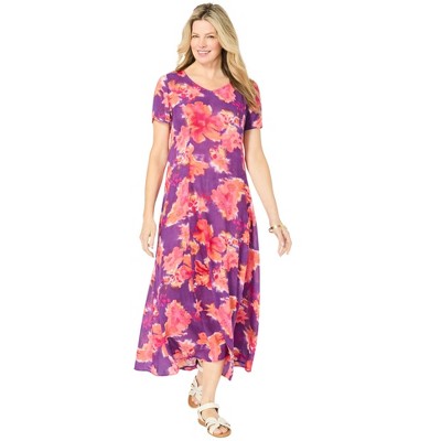 Woman Within Plus Size Petite Short-Sleeve Crinkle Dress
