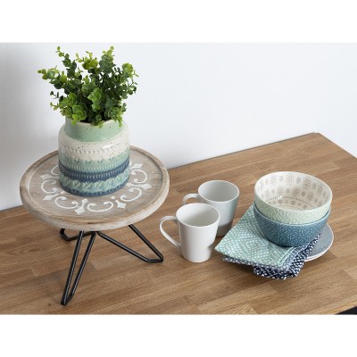 Sherald 11" Whitewashed Wood Pedestal Tray with Metal Stand