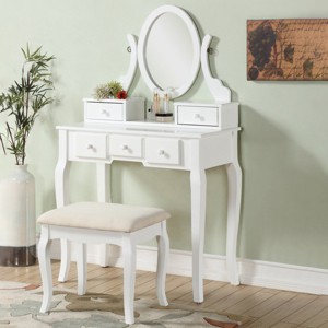 Vanity Desk Classic with Swivel Mirror and 5 Drawers for Bedroom 32in Wide-3irtyhousy - 1 of 4