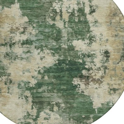 HomeRoots 8' Fern Green And Beige Round Abstract Washable Indoor Outdoor Area Rug