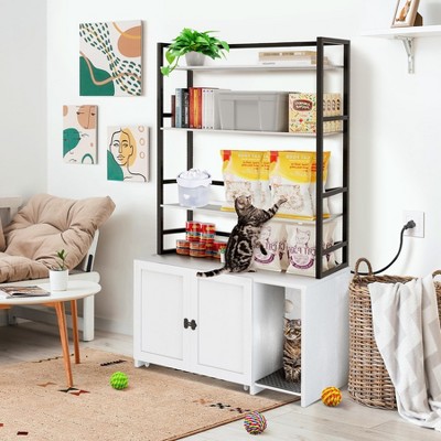 Litter Box Enclosure with Cat Tree 2-in-1 Hidden Cat Litter Box Furniture with Scratcing Post