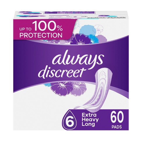 Always Discreet Incontinence And Postpartum Incontinence Pads For Women -  Extra Heavy Absorbency - Long Length - 60ct : Target