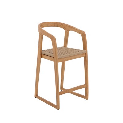 Nordic Teak 30" Natural Indoor/Outdoor Bar Stool with Woven Seat