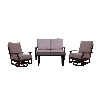 Courtyard Casual Madison 4 pc Loveseat Swivel Seating Group  Includes:  One Loveseat, Two Swivel Gliders and One Coffee Table