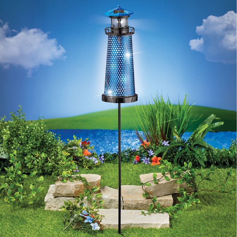 Collections Etc Solar Blue Lighthouse Decorative Garden Stake 5 X 5 X 36.5, 3 of 4