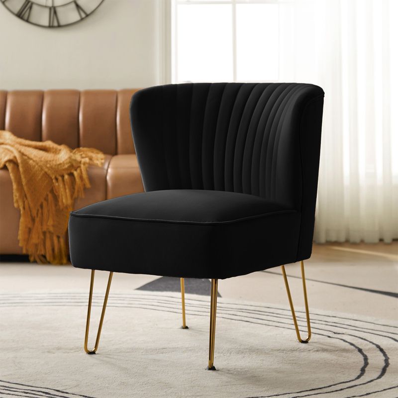 Upholstery Velvet Side Chair with Tufted Back Contemporary and Classic Armless Accent Chair with Metal Base | Karat Home, 3 of 11