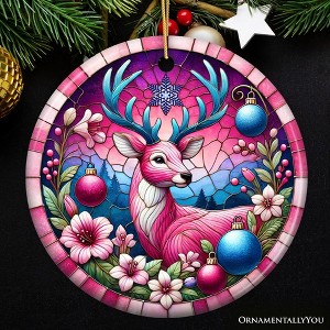 Mystical Yuletide Deer Pink Themed Ornament, Elegant Christmas Tree Decor | OrnamentallyYou - 1 of 4