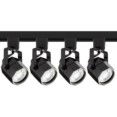 Pro Track 4-Head LED Ceiling Floating Canopy Track Light Fixture Kit Spot Light GU10 Dimmable Black Modern Octagonal Kitchen Bathroom Dining 44" Wide