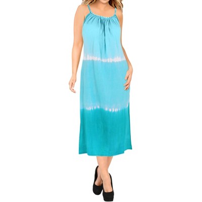 LA LEELA Women's Vacation Wear Casual Maxi Long Sundress Summer Vacation Loose Maternity Spaghetti Strap Dress 1X Green, Tie Dye Design
