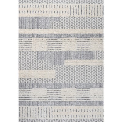 Gray and Cream Abstract Geometric 4' x 6' Shag Area Rug