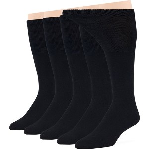 Men Diabetic Non-Binding Cotton Socks - Mid Calf - Patterned Solid 5 Pack Large/XL - Black, Brown, Dark Grey, Khaki | 7BIGSTARS KINGDOM - 1 of 4
