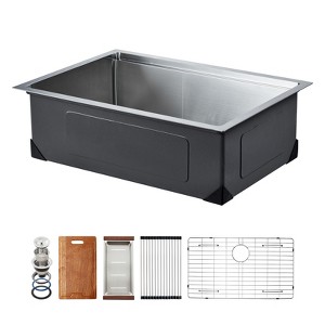 VEVOR 27 inch Kitchen Sink Workstation, 304 Stainless Steel Undermount Sink, Drop-In Single Bowl Farmhouse Basin with Ledge, Silver - 1 of 4