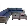 Nertpow Deluxe 7-Piece Outdoor Patio Furniture Set with 2 Talbe, Versatile Patio Conversation Set for Backyard, Grey Rattan Blue Cushion - 2 of 4