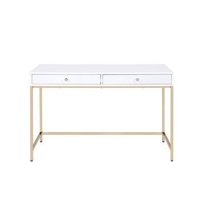 Contemporary White High Gloss 52" Office Desk with Gold Accents