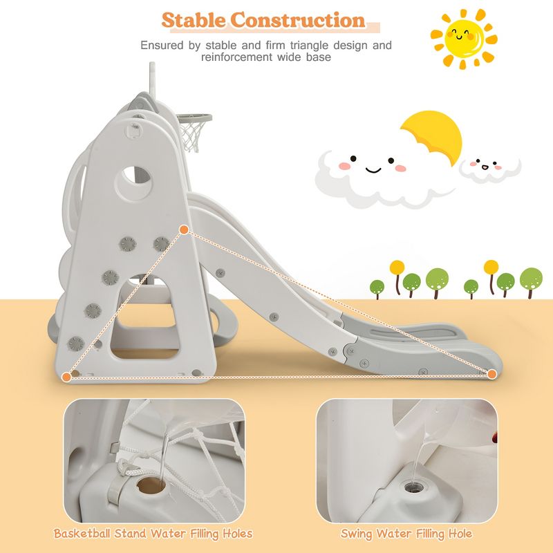 Costway 6 in 1 Toddler Slide and Swing Set Climber Playset w/ Ball Games White\Orange, 5 of 11