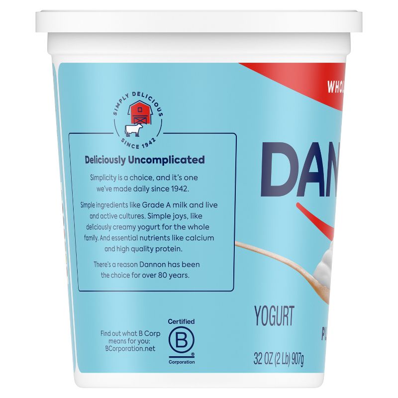 Dannon Whole Milk Non-GMO Project Verified Plain Yogurt - 32oz Tub, 5 of 10