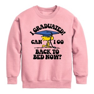 Boys' - Peanuts - Woodstock I Graduated! Can I Go Back to Bed Now? Graphic Long Sleeve Fleece Sweatshirt - 1 of 4